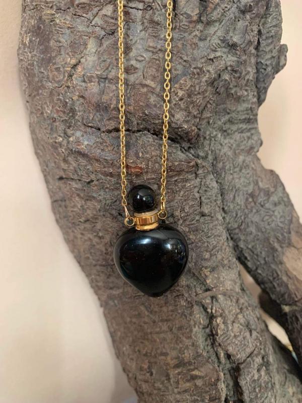 Pendentif fiole cœur en obsidienne noire 