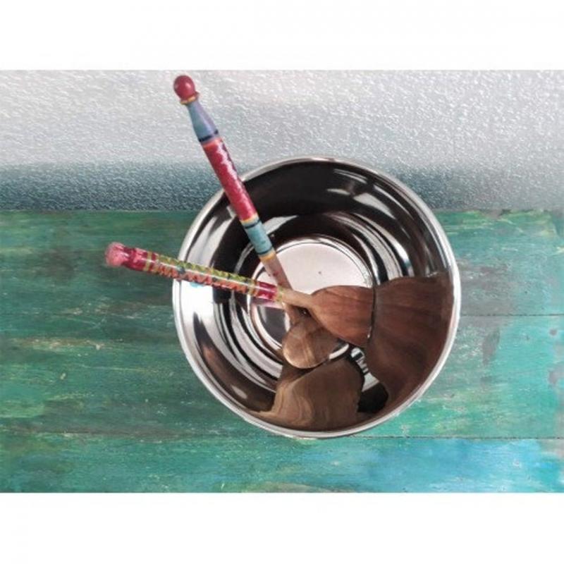 Saladier Grand bol inox émaillé peint main-Ø 23 cm