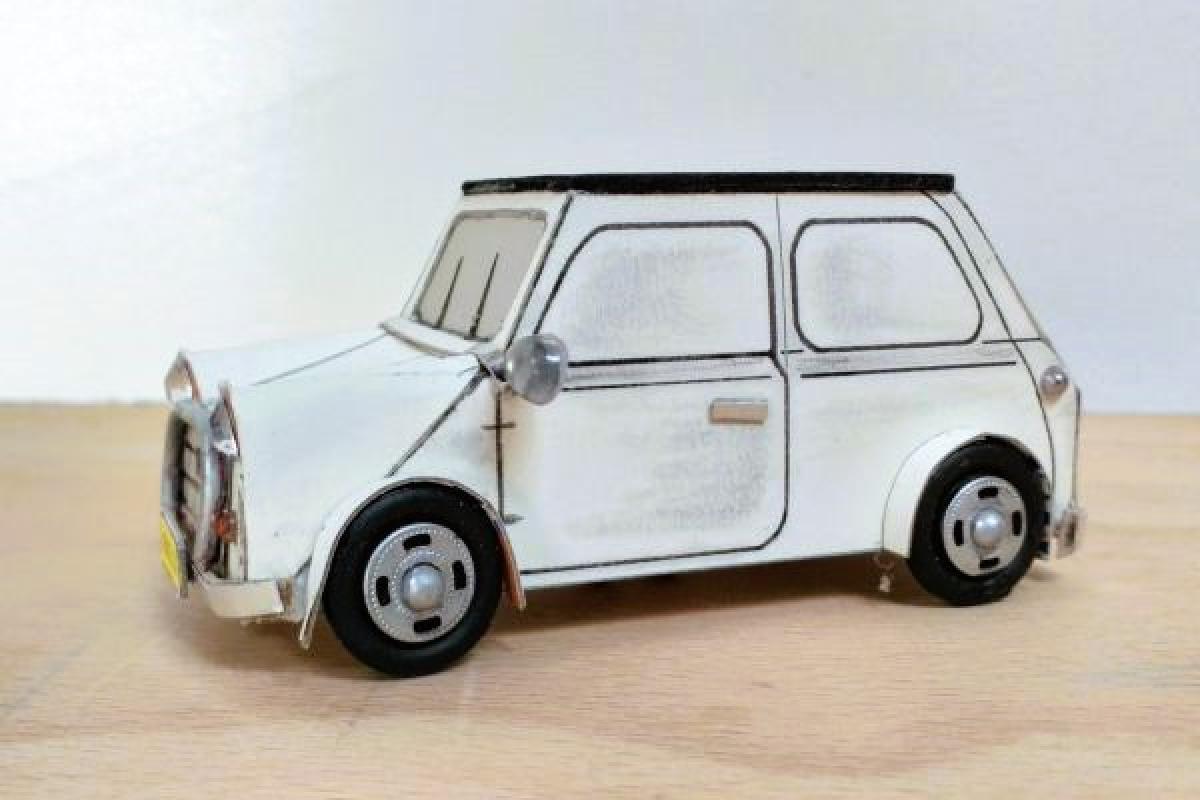 Contenant dragées thème voiture Mini Austin beige