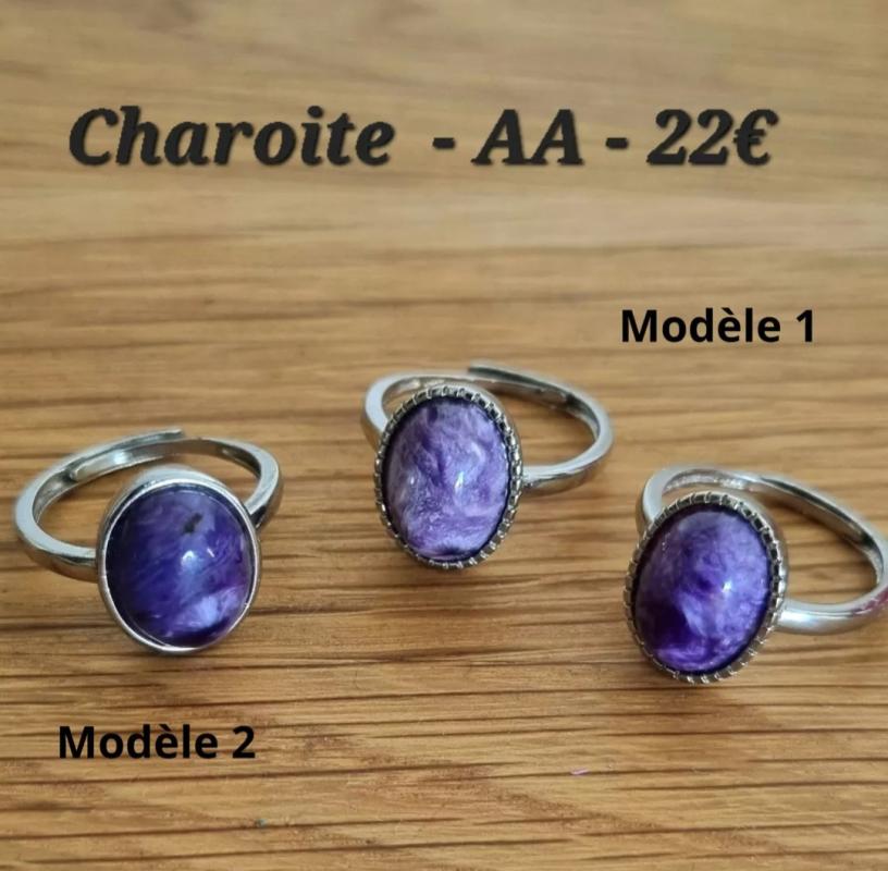 Bagues réglables - kunzite - charoite 