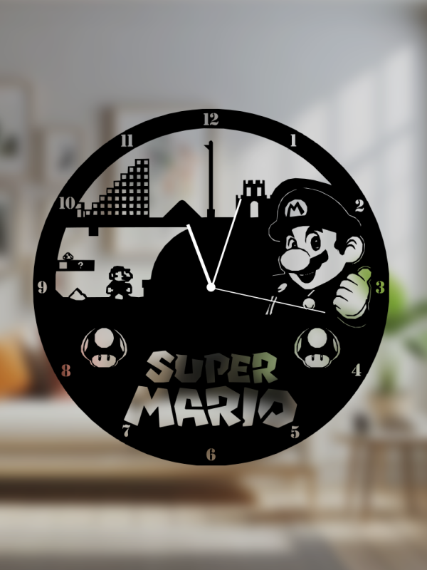 Horloge Murale en Vinyle – Thème Super Mario